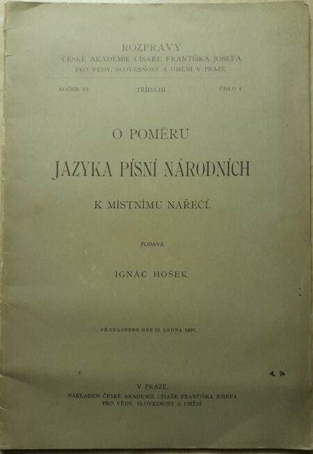 O poměru jazyka písní národních k místnímu nářečí