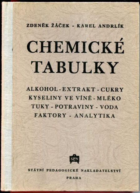 Chemické tabulky : Alkohol - extrakt - cukry : kyseliny ve víně - mléko - tuky - potraviny : voda - faktory - analytika : pom. kniha pro prům. školy chem. a potravinářské